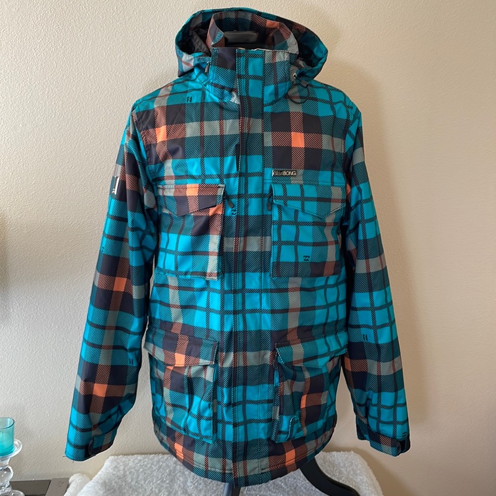 Billabong Men’s Teal Plaid Hooded Jacket